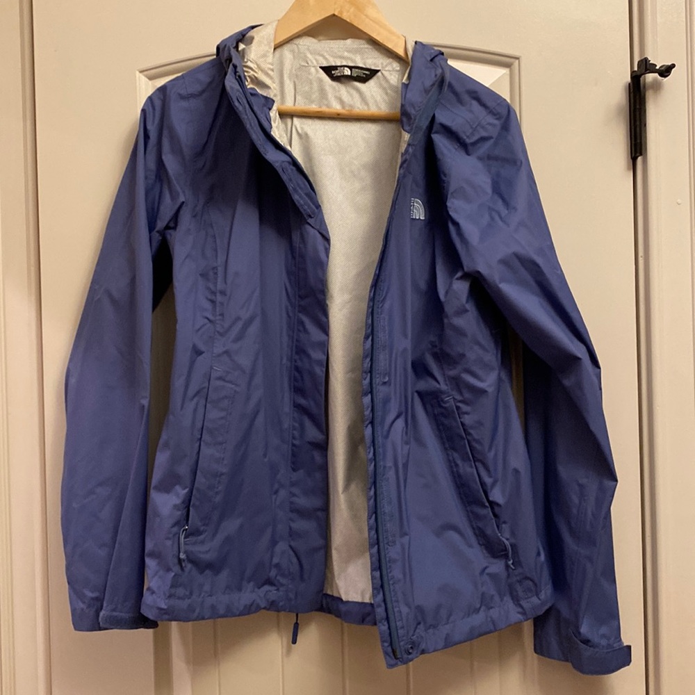 Women’s North Face Raincoat, Rain Jacket, Dusty Blue, Size Small